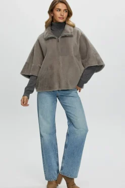 Reversible Shearling Lamb Short Sleeve Zip Cape