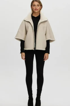 Reversible Shearling Lamb Short Sleeve Zip Cape