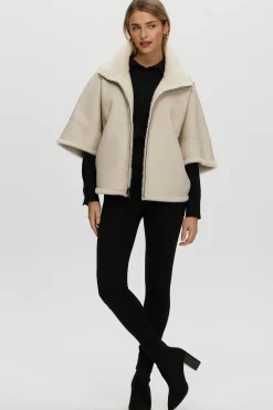 Reversible Shearling Lamb Short Sleeve Zip Cape
