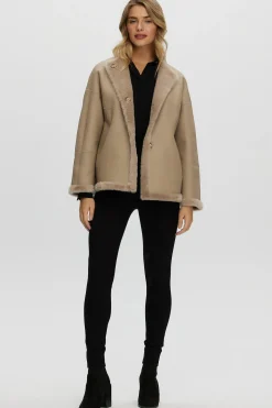 Reversible Shearling Lamb Collarless Jacket