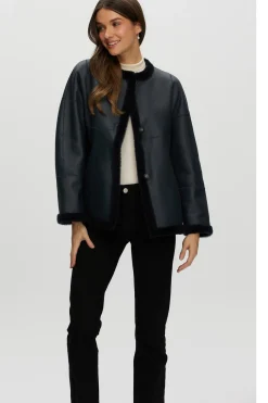 Reversible Shearling Lamb Collarless Jacket