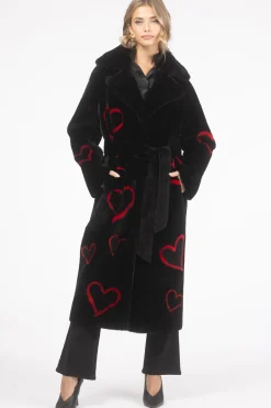 Reversible Shearling Lamb Coat With Heart Intarsia, Belt