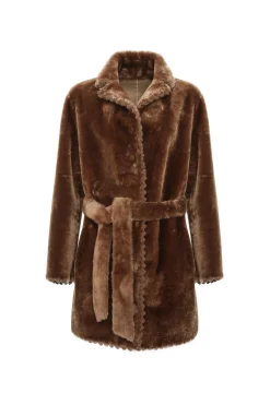 REVERSIBLE SHEARLING LAMB JACKET  WITH EMBROIDERD TRIM, BELT