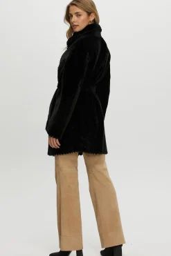 REVERSIBLE SHEARLING LAMB JACKET  WITH EMBROIDERD TRIM, BELT