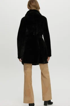 REVERSIBLE SHEARLING LAMB JACKET  WITH EMBROIDERD TRIM, BELT