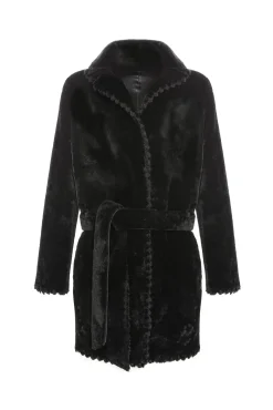REVERSIBLE SHEARLING LAMB JACKET  WITH EMBROIDERD TRIM, BELT