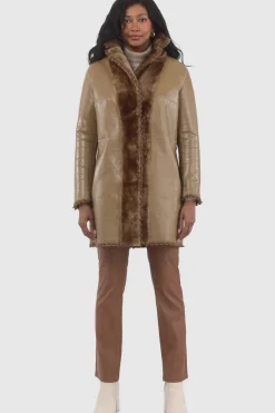 REVERSIBLE SHEARLING LAMB JACKET  WITH EMBROIDERD TRIM, BELT