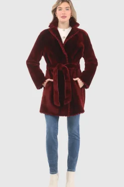 REVERSIBLE SHEARLING LAMB JACKET  WITH EMBROIDERD TRIM, BELT