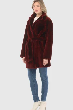 REVERSIBLE SHEARLING LAMB JACKET  WITH EMBROIDERD TRIM, BELT