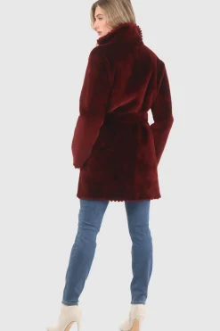 REVERSIBLE SHEARLING LAMB JACKET  WITH EMBROIDERD TRIM, BELT