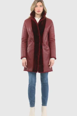 REVERSIBLE SHEARLING LAMB JACKET  WITH EMBROIDERD TRIM, BELT