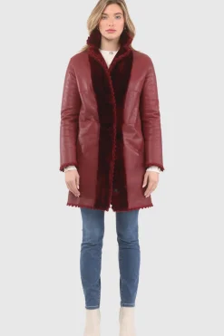 REVERSIBLE SHEARLING LAMB JACKET  WITH EMBROIDERD TRIM, BELT