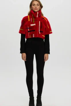 Reversible Shearling Lamb Bolero With Cropped Sleeves