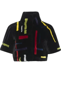 Reversible Shearling Lamb Bolero With Cropped Sleeves