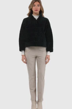 Reversible Textured Shearling Lamb Jacket With Cropped Sleeves