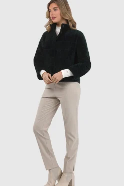 Reversible Textured Shearling Lamb Jacket With Cropped Sleeves