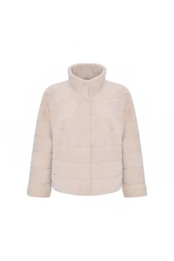 Reversible Textured Shearling Lamb Jacket With Cropped Sleeves
