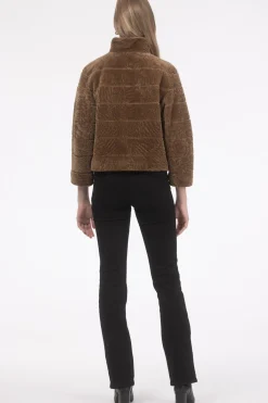 Reversible Textured Shearling Lamb Jacket With Cropped Sleeves