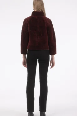 Reversible Textured Shearling Lamb Jacket With Cropped Sleeves