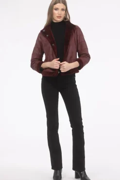 Reversible Textured Shearling Lamb Jacket With Cropped Sleeves