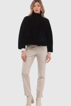 Reversible Textured Shearling Lamb Jacket With Cropped Sleeves