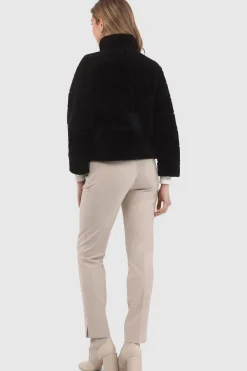 Reversible Textured Shearling Lamb Jacket With Cropped Sleeves