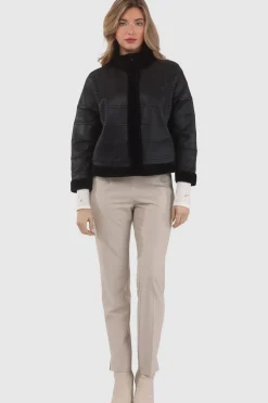 Reversible Textured Shearling Lamb Jacket With Cropped Sleeves