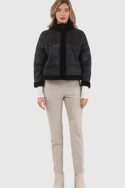 Reversible Textured Shearling Lamb Jacket With Cropped Sleeves