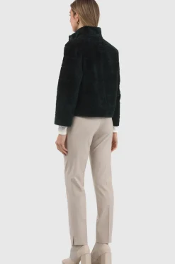 Reversible Textured Shearling Lamb Jacket With Cropped Sleeves