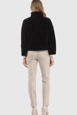 Reversible Textured Shearling Lamb Jacket With Cropped Sleeves