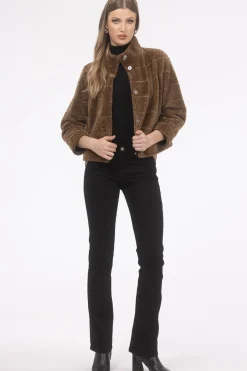 Reversible Textured Shearling Lamb Jacket With Cropped Sleeves