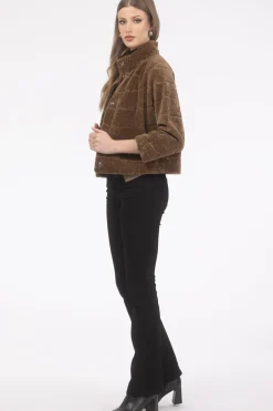 Reversible Textured Shearling Lamb Jacket With Cropped Sleeves