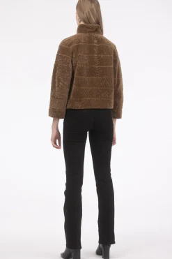 Reversible Textured Shearling Lamb Jacket With Cropped Sleeves