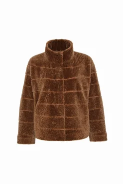 Reversible Textured Shearling Lamb Jacket With Cropped Sleeves
