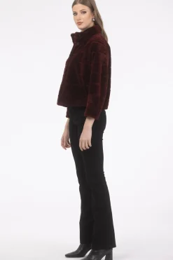 Reversible Textured Shearling Lamb Jacket With Cropped Sleeves