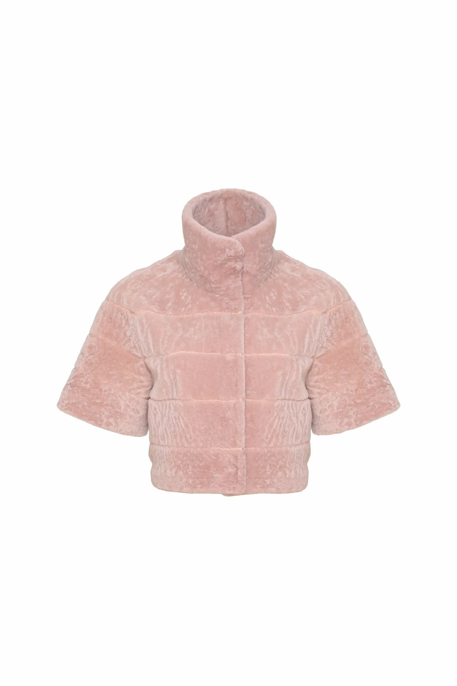 Reversible Textured Shearling Lamb Bolero With Cropped Sleeves