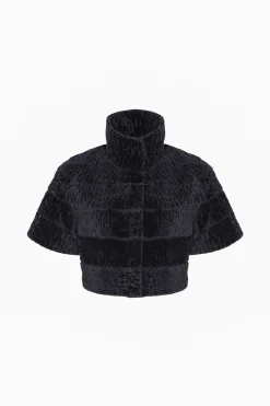 Reversible Textured Shearling Lamb Bolero With Cropped Sleeves