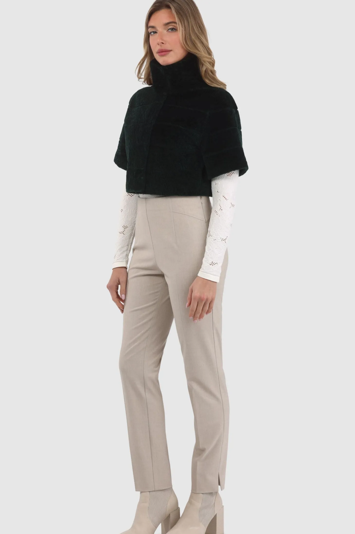 Reversible Textured Shearling Lamb Bolero With Cropped Sleeves