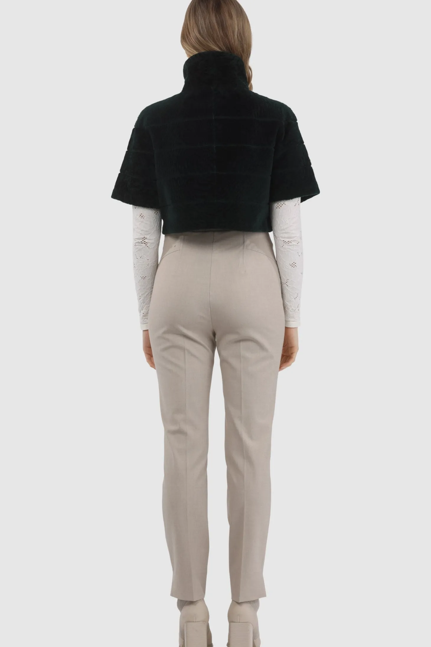 Reversible Textured Shearling Lamb Bolero With Cropped Sleeves