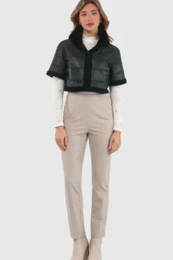 Reversible Textured Shearling Lamb Bolero With Cropped Sleeves