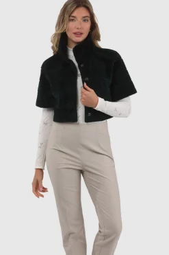 Reversible Textured Shearling Lamb Bolero With Cropped Sleeves