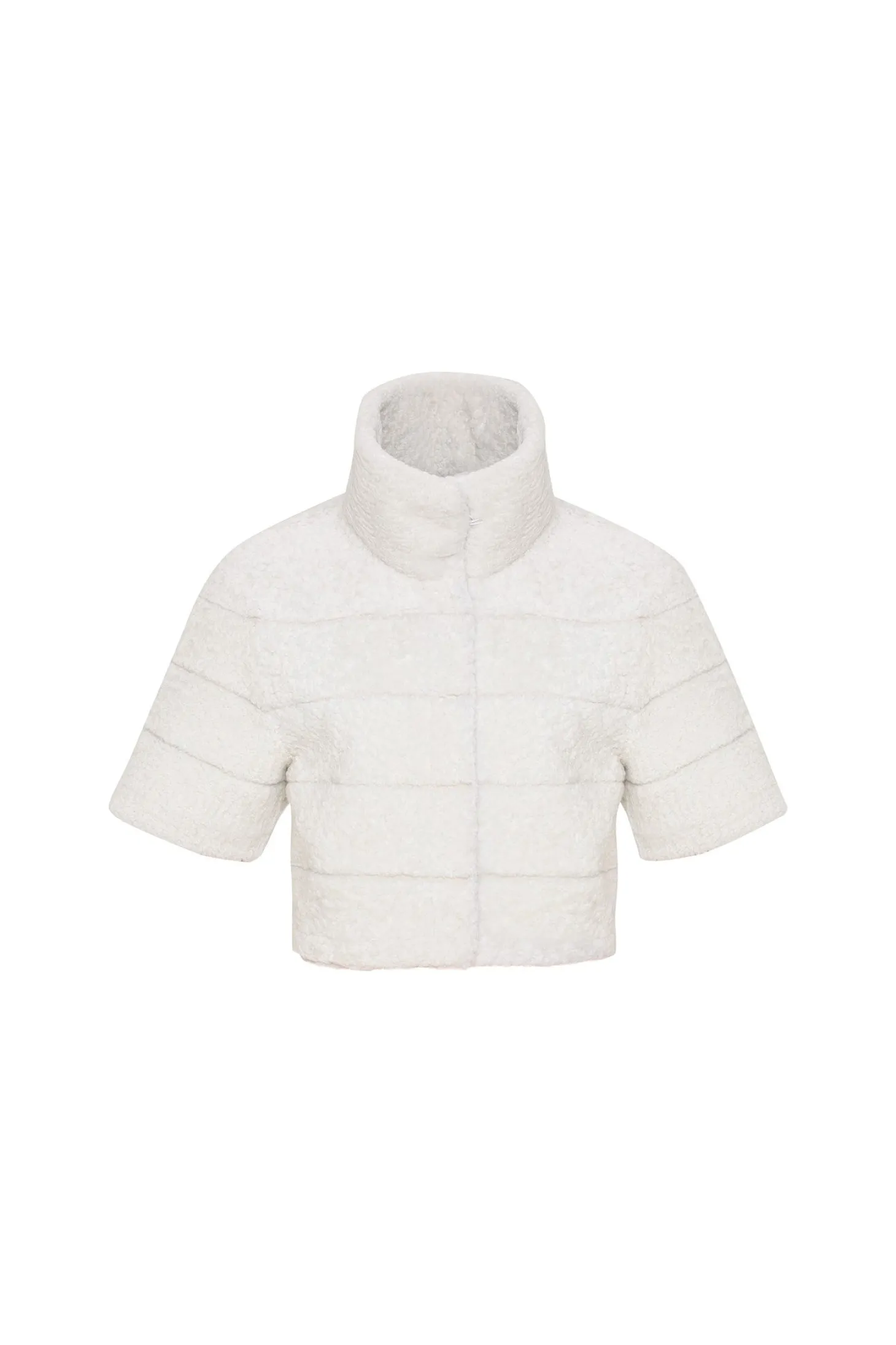 Reversible Textured Shearling Lamb Bolero With Cropped Sleeves