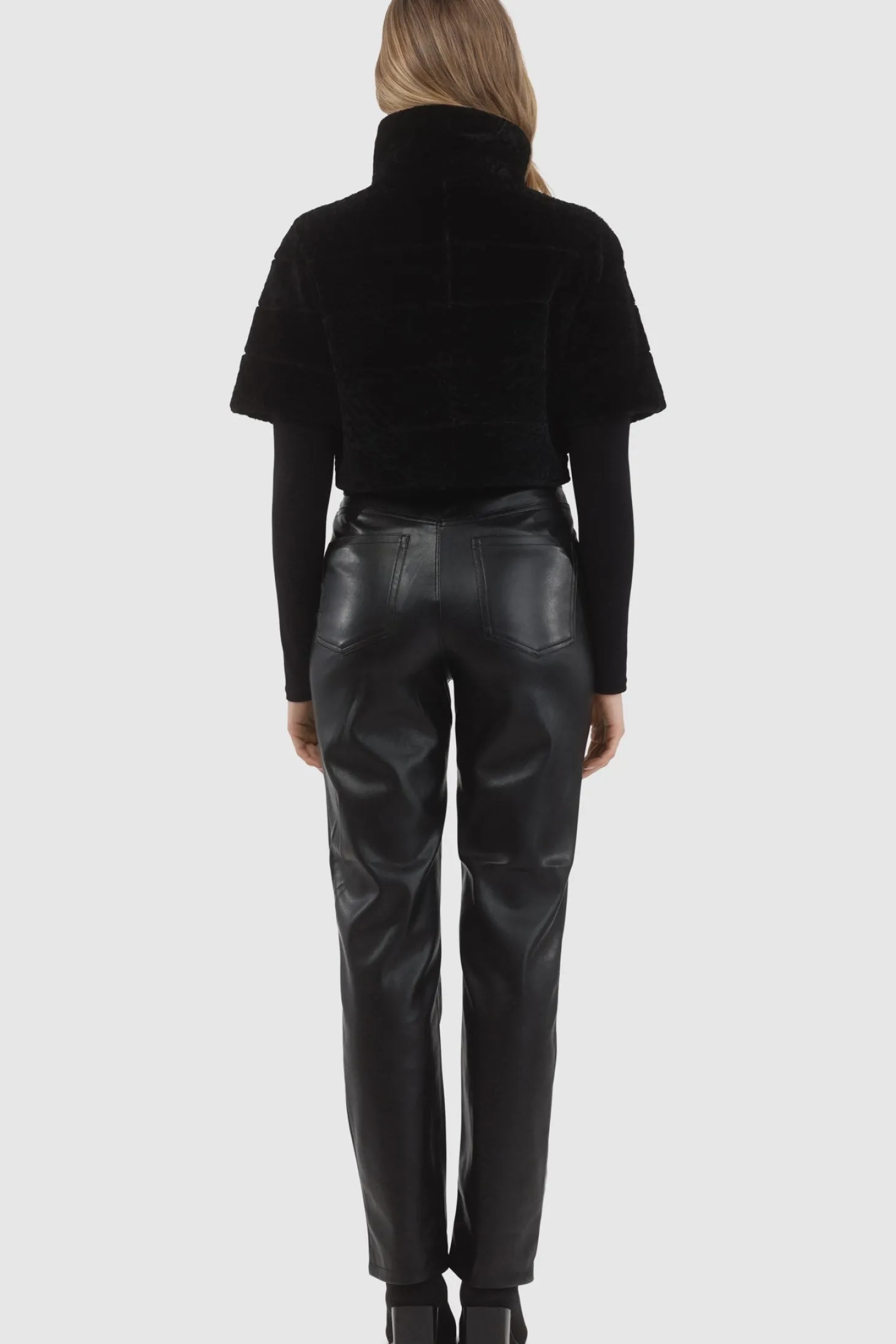 Reversible Textured Shearling Lamb Bolero With Cropped Sleeves