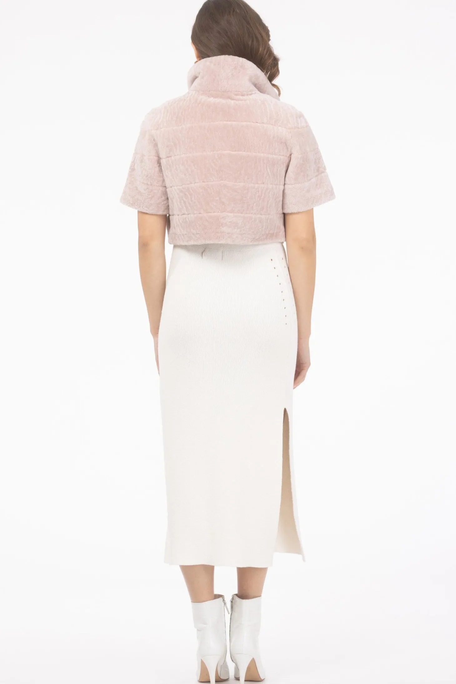 Reversible Textured Shearling Lamb Bolero With Cropped Sleeves