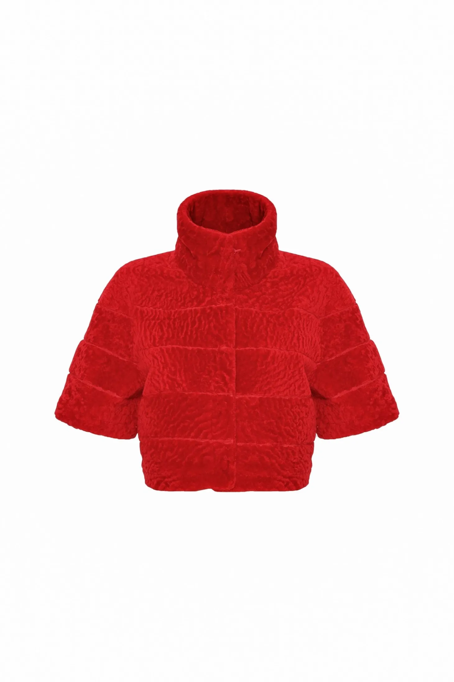 Reversible Textured Shearling Lamb Bolero With Cropped Sleeves