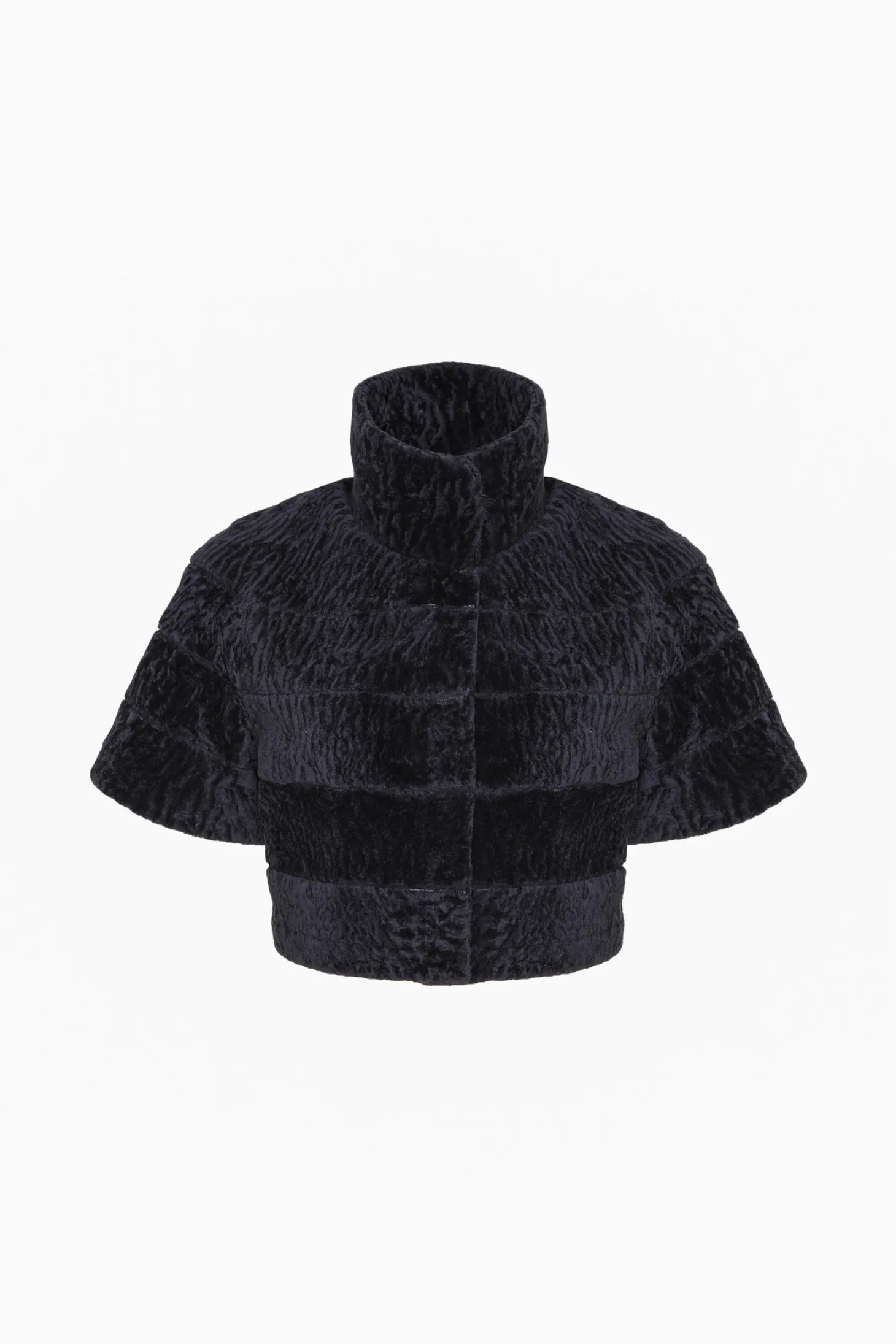 Reversible Textured Shearling Lamb Bolero With Cropped Sleeves