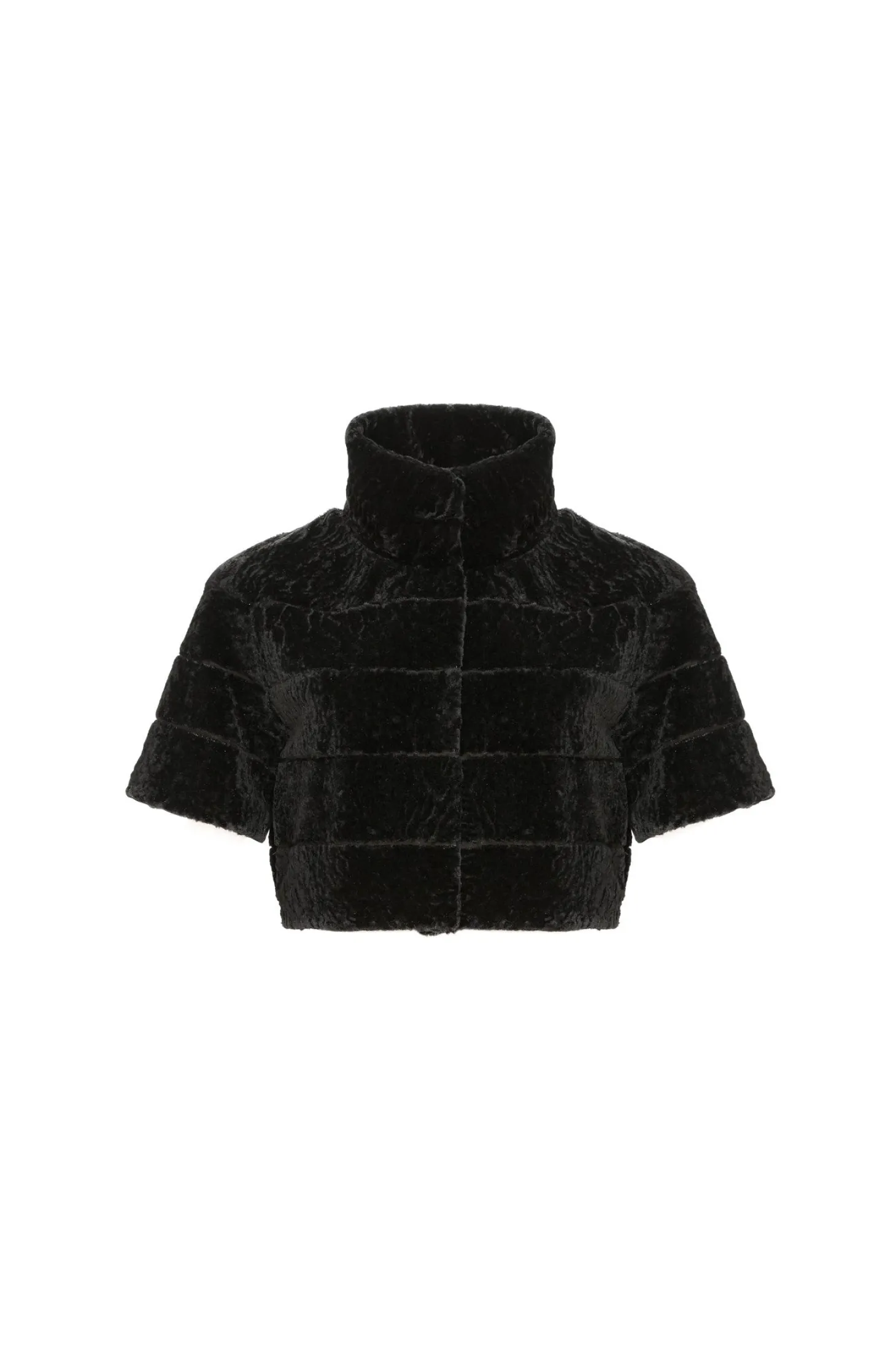 Reversible Textured Shearling Lamb Bolero With Cropped Sleeves