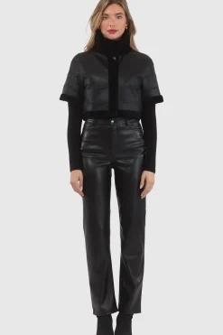 Reversible Textured Shearling Lamb Bolero With Cropped Sleeves