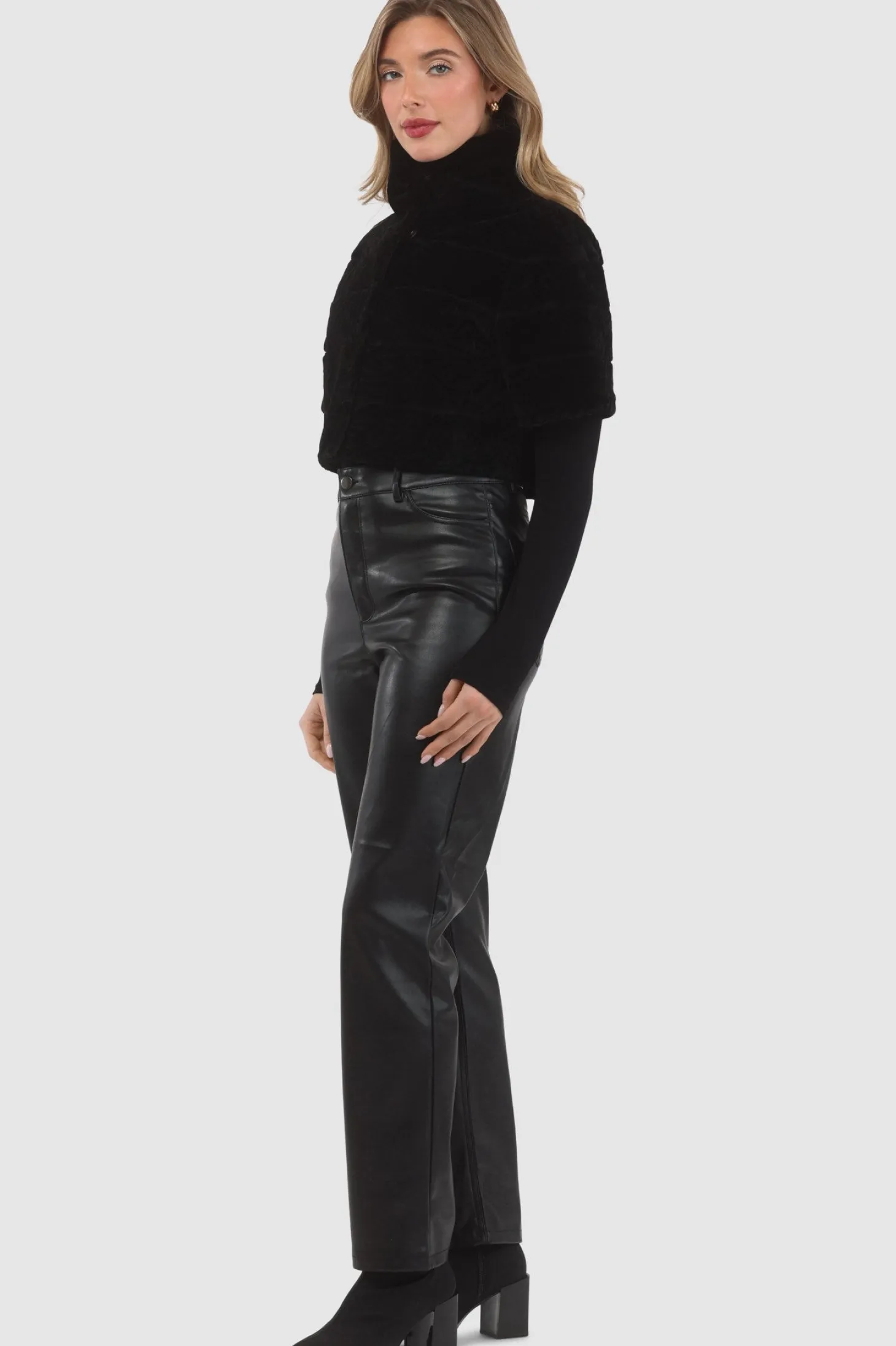 Reversible Textured Shearling Lamb Bolero With Cropped Sleeves