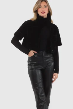 Reversible Textured Shearling Lamb Bolero With Cropped Sleeves
